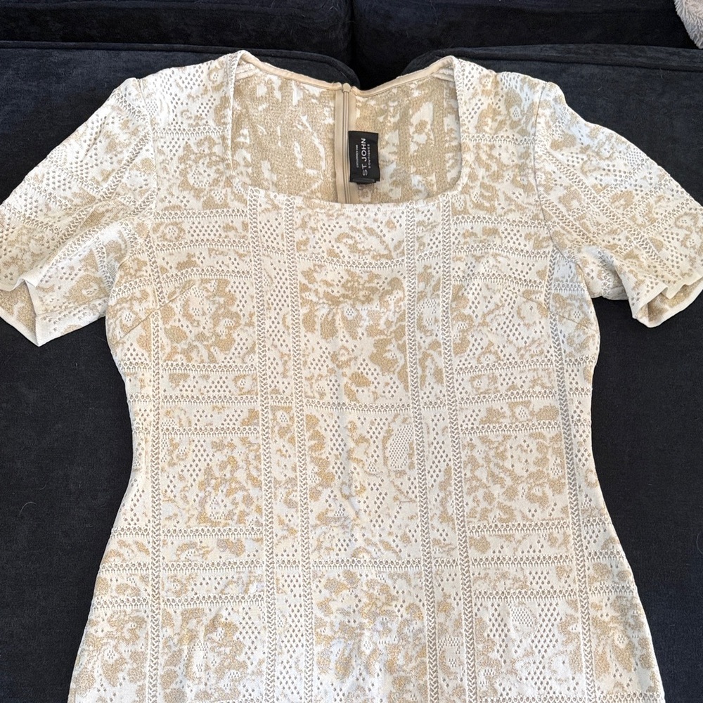 St. John Cream and Gold Midi Dress